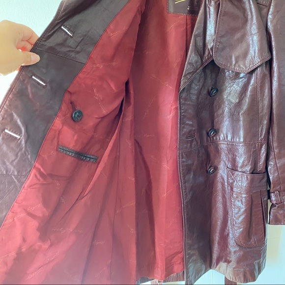 Vintage Etienne Aigner Leather Jacket Trench Wrap Coat Oxblood Burgundy 60s 70s - Picture 13 of 15